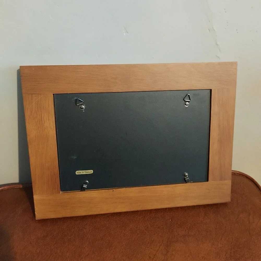 Wooden Double Picture Frame Brown 2 Opening Wall Mount 12.75x9.25 Made Thailand